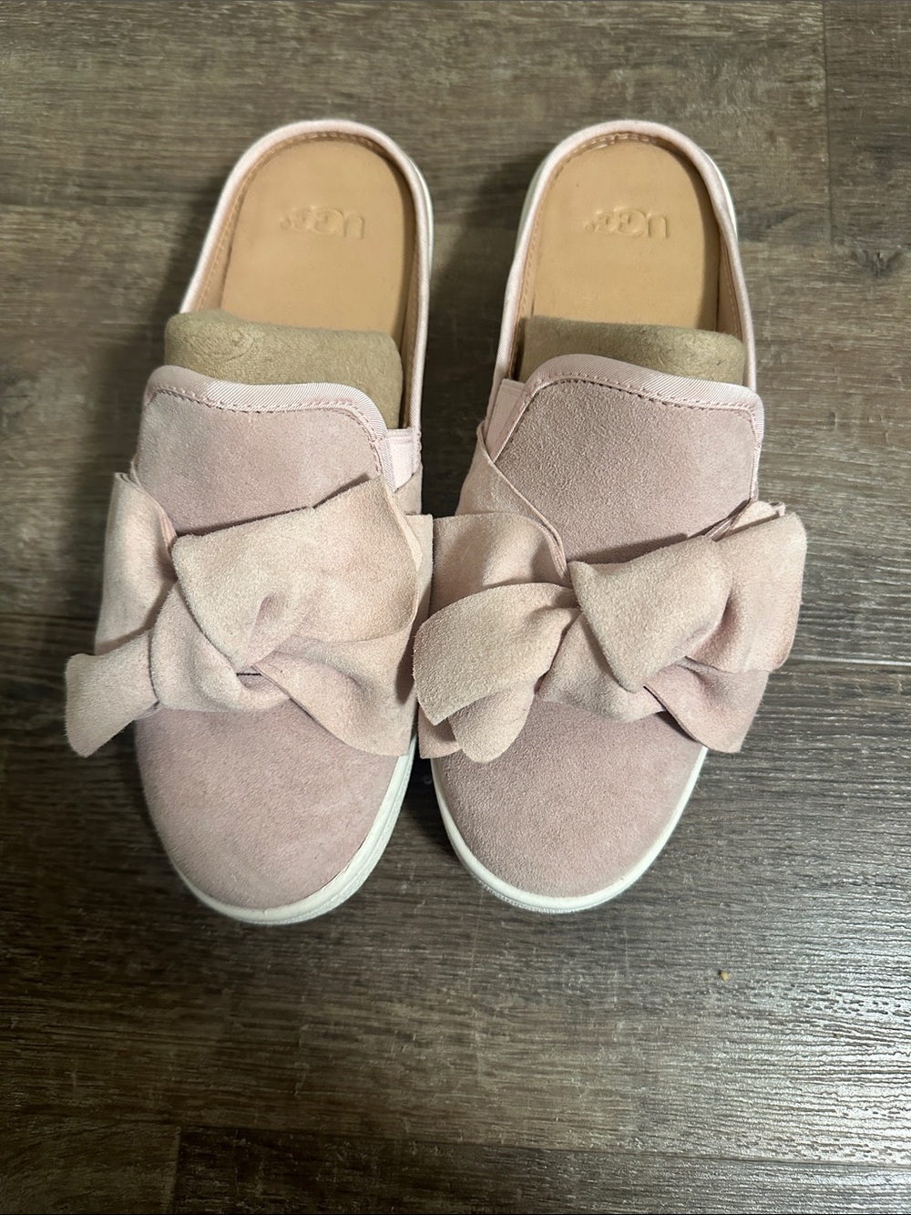 UGG Women's Slip-On Bow Mules in Pale Pink Suede